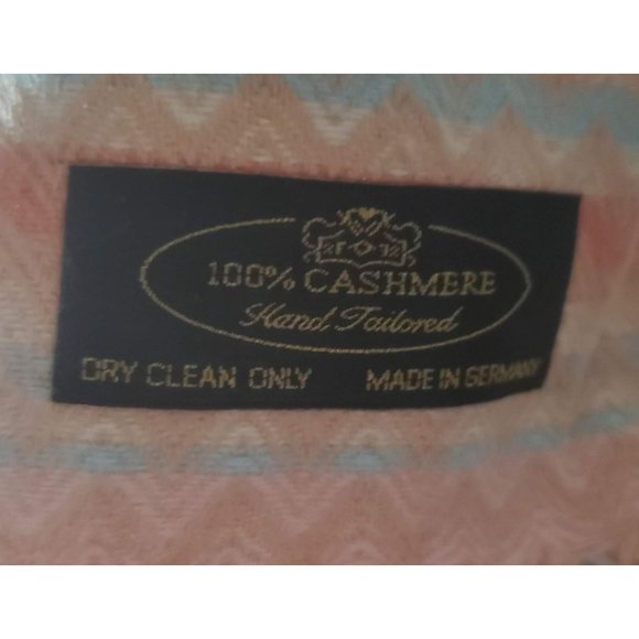 100% Cashmere Scarf Pink Blue Made in Germany Fringe Zig Zag SOFT Hand Woven - Picture 4 of 6